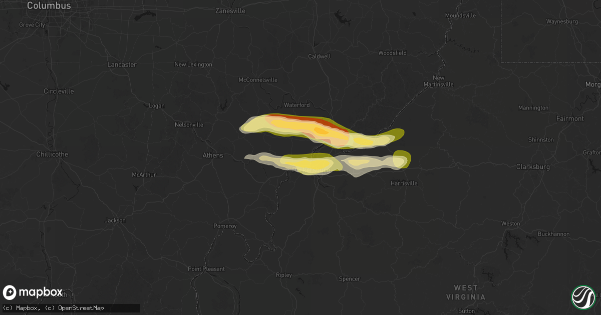 Hail map in Belpre, OH on April 1, 2026