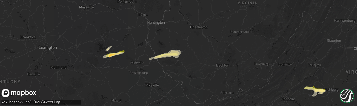 Hail map in Chapmanville, WV on April 1, 2026