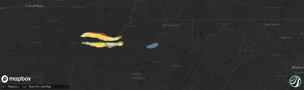 Hail map in Clarksburg, WV on April 1, 2026