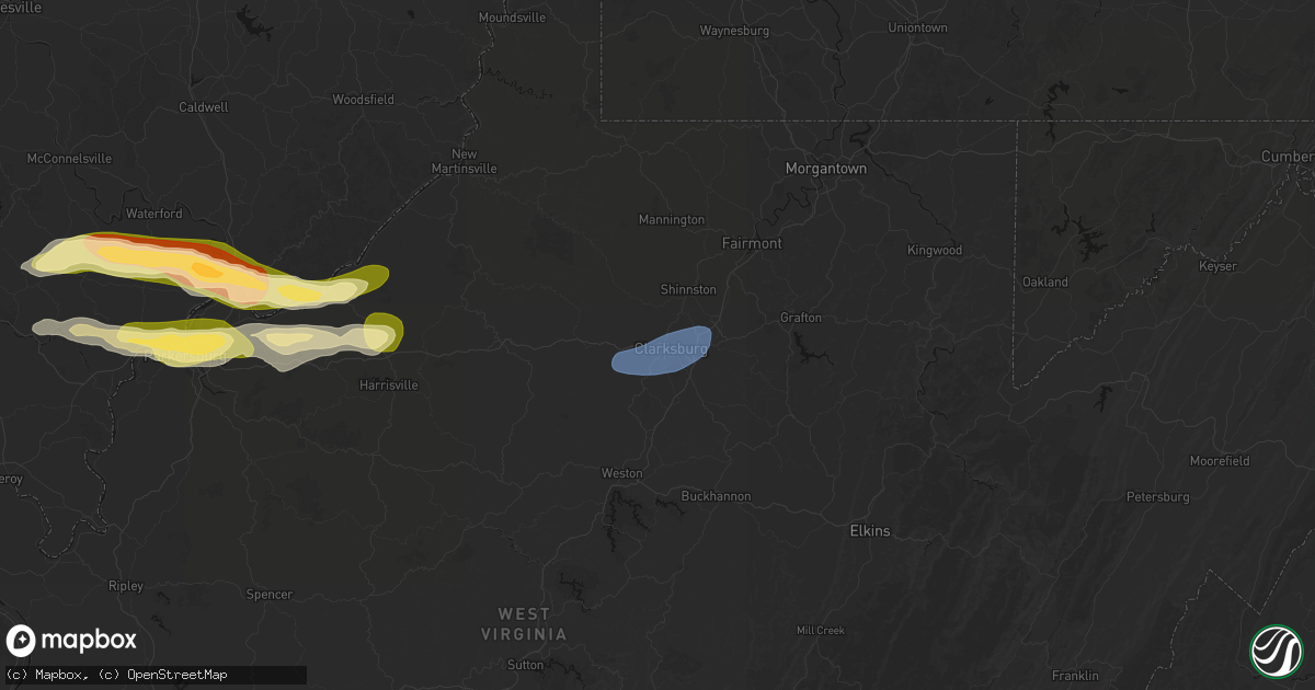 Hail map in Clarksburg, WV on April 1, 2026