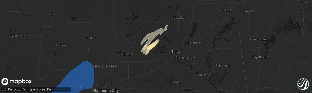 Hail map in Cleveland, OK on April 1, 2026