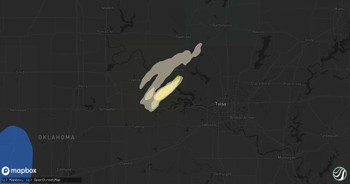 Hail map in Cleveland, OK on April 1, 2026