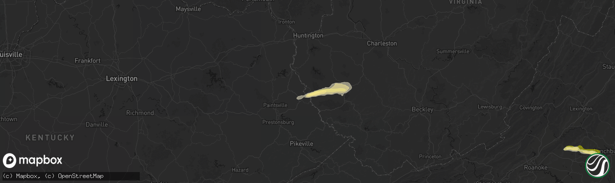 Hail map in Crum, WV on April 1, 2026
