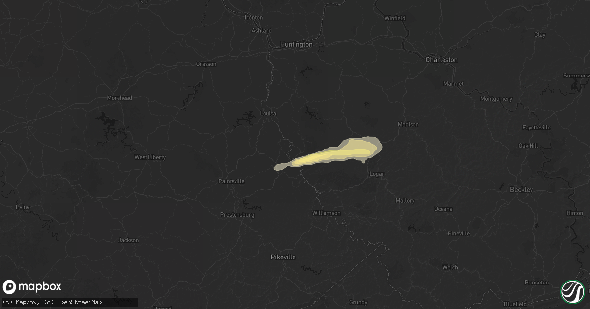 Hail map in Crum, WV on April 1, 2026