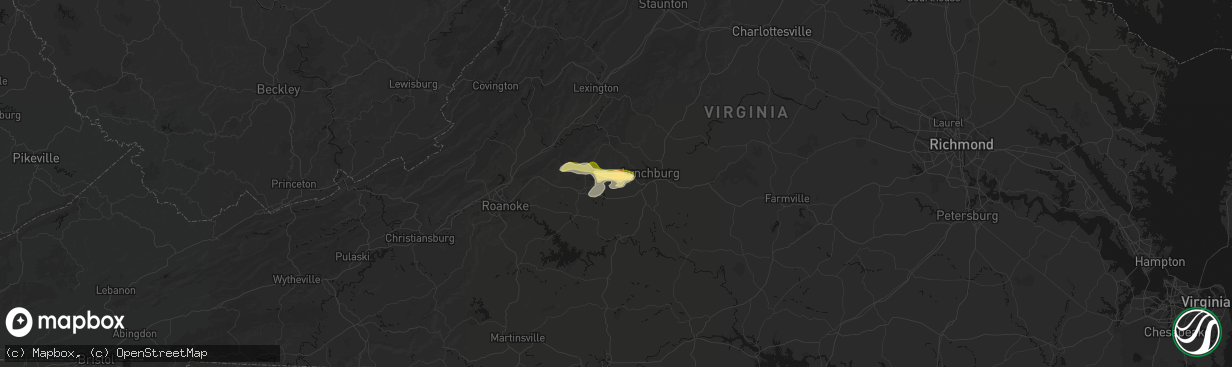Hail map in Forest, VA on April 1, 2026