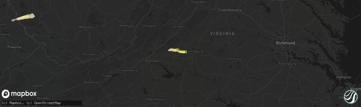 Hail map in Goode, VA on April 1, 2026