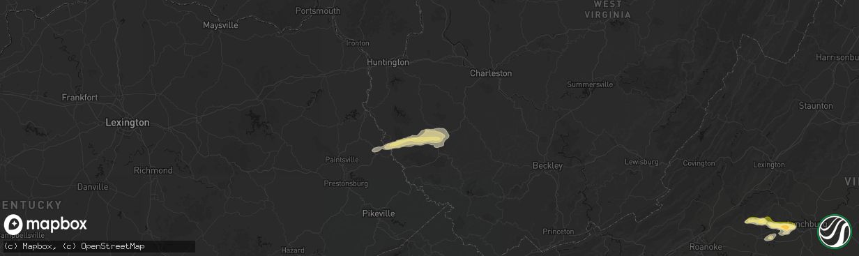 Hail map in Harts, WV on April 1, 2026