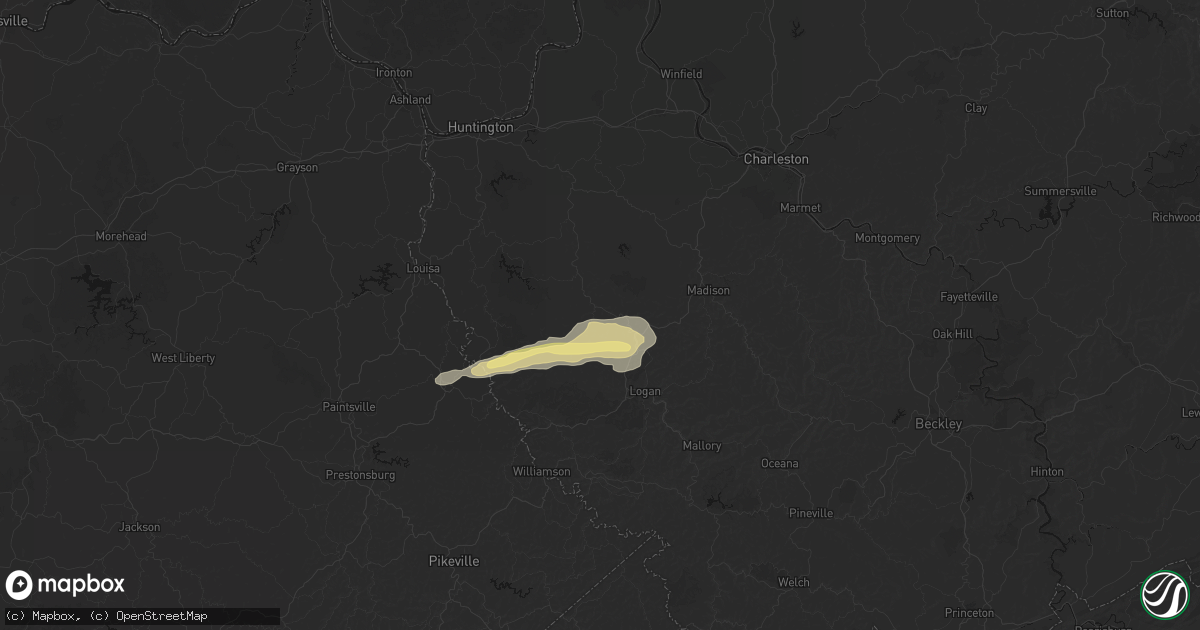 Hail map in Harts, WV on April 1, 2026