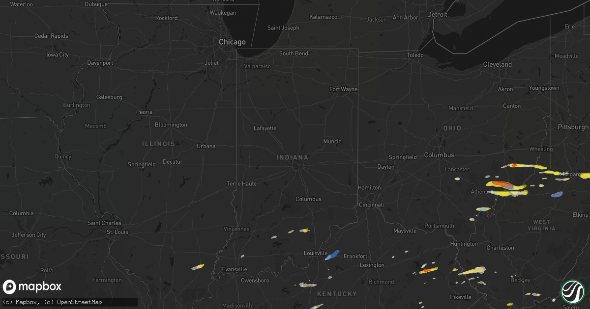 Hail map in Indiana on April 1, 2026