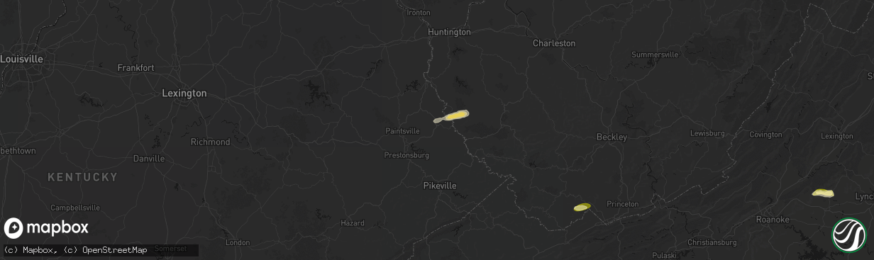Hail map in Inez, KY on April 1, 2026