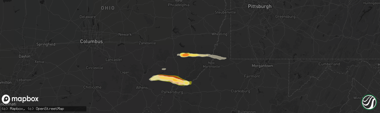 Hail map in Lewisville, OH on April 1, 2026