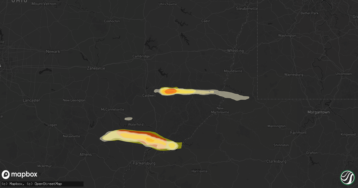 Hail map in Lewisville, OH on April 1, 2026