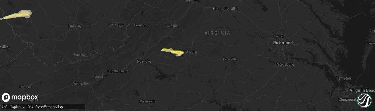 Hail map in Lynchburg, VA on April 1, 2026