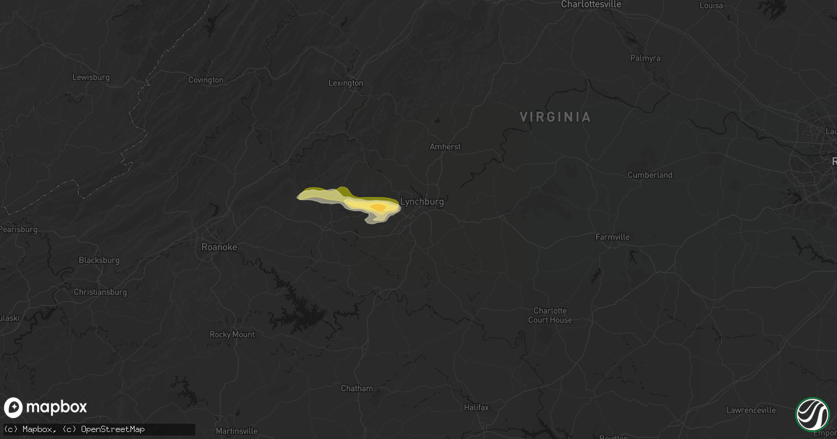 Hail map in Lynchburg, VA on April 1, 2026