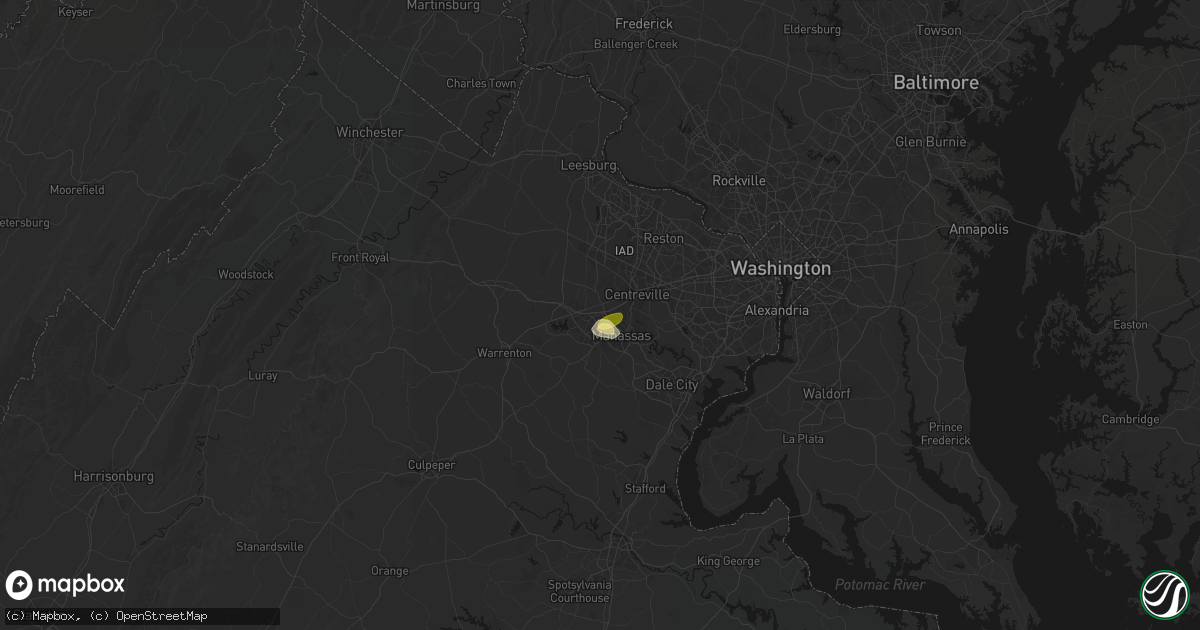 Hail map in Manassas, VA on April 1, 2026
