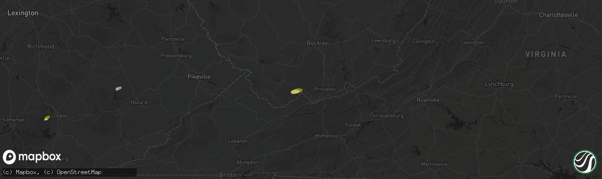 Hail map in Maybeury, WV on April 1, 2026