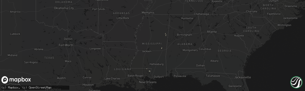 Hail map in Mississippi on April 1, 2026