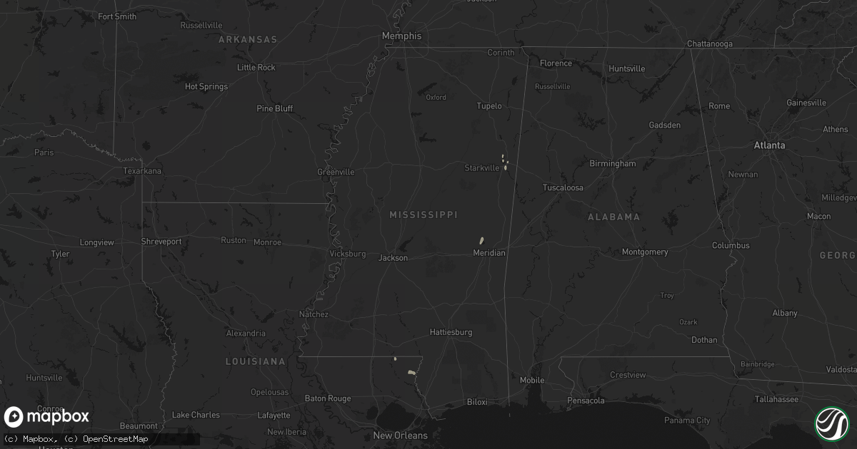 Hail map in Mississippi on April 1, 2026