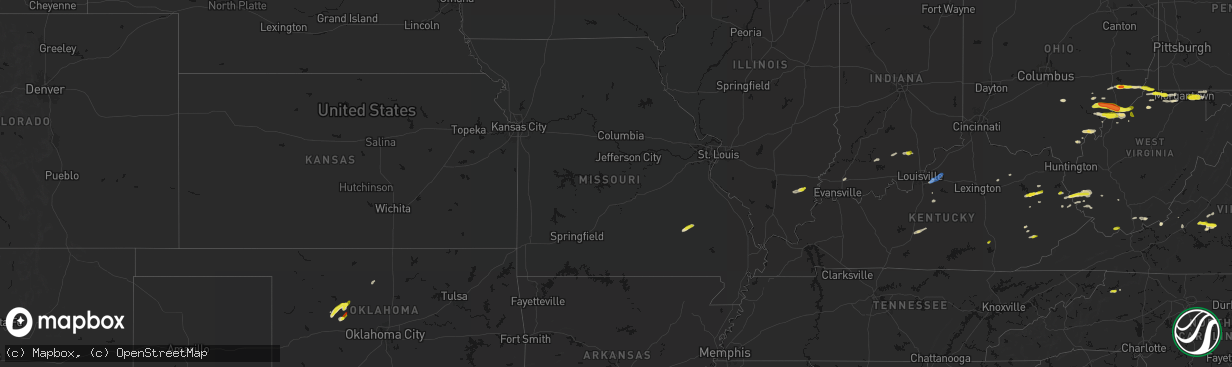 Hail map in Missouri on April 1, 2026