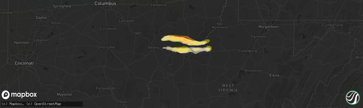 Hail map in Parkersburg, WV on April 1, 2026