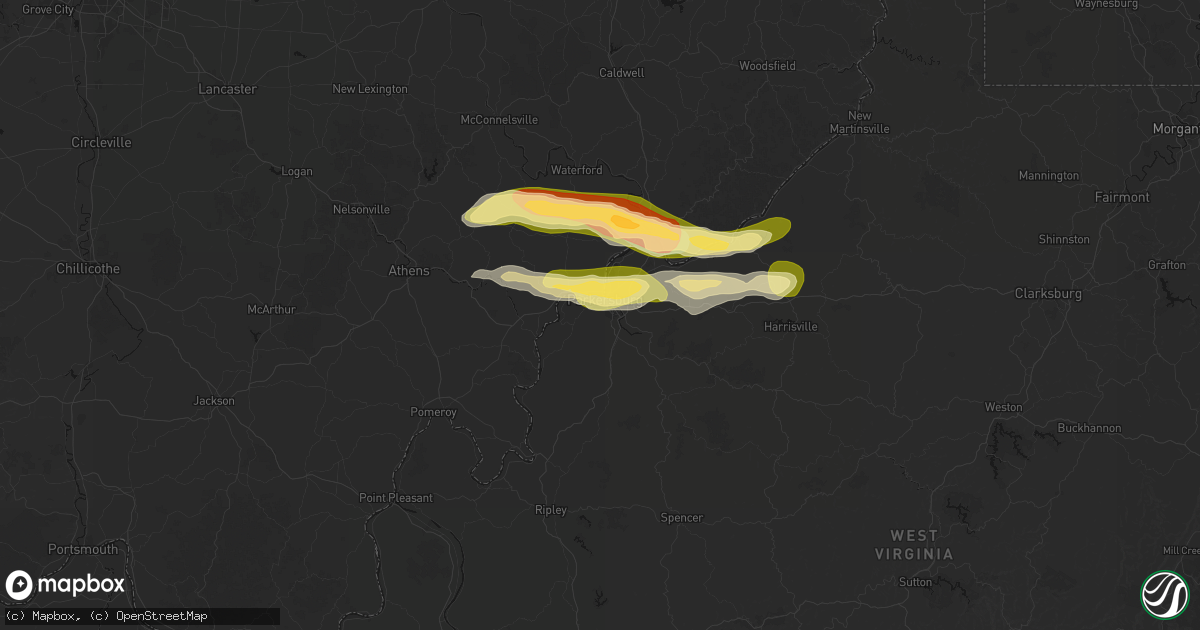 Hail map in Parkersburg, WV on April 1, 2026