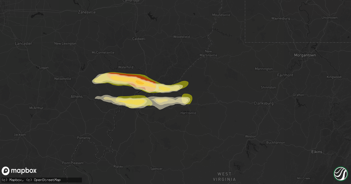 Hail map in Saint Marys, WV on April 1, 2026