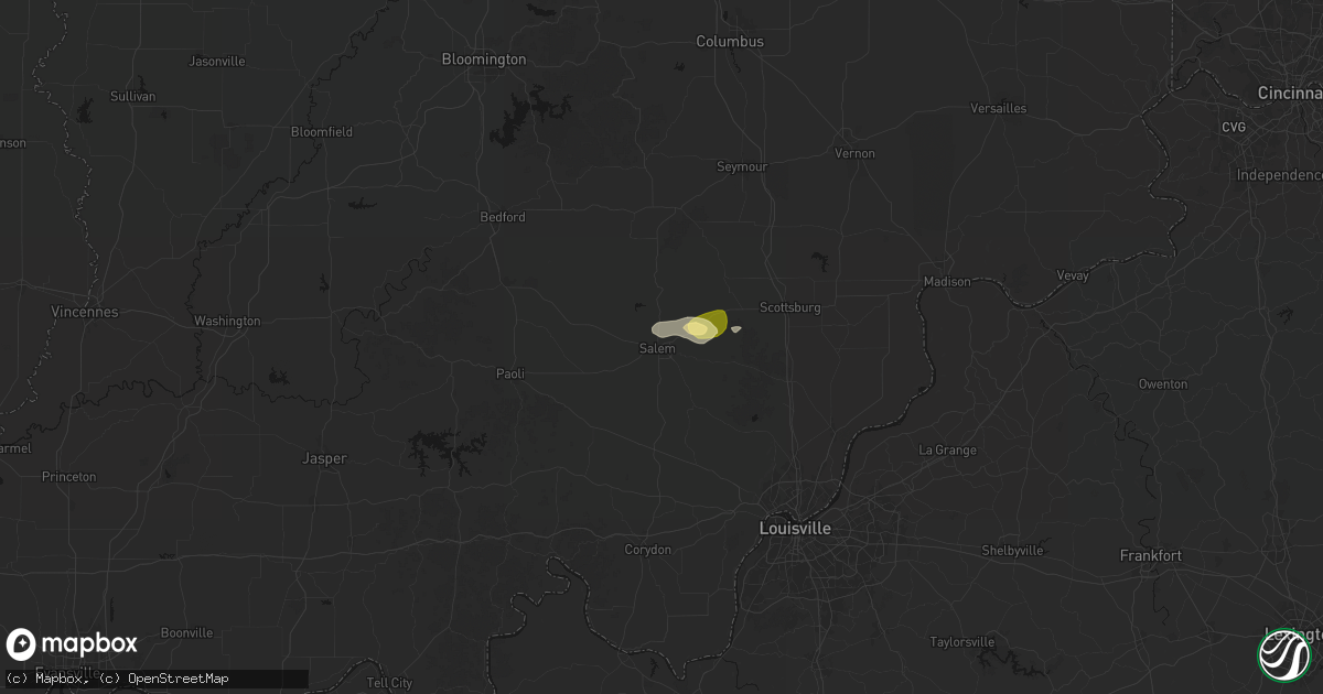 Hail map in Salem, IN on April 1, 2026