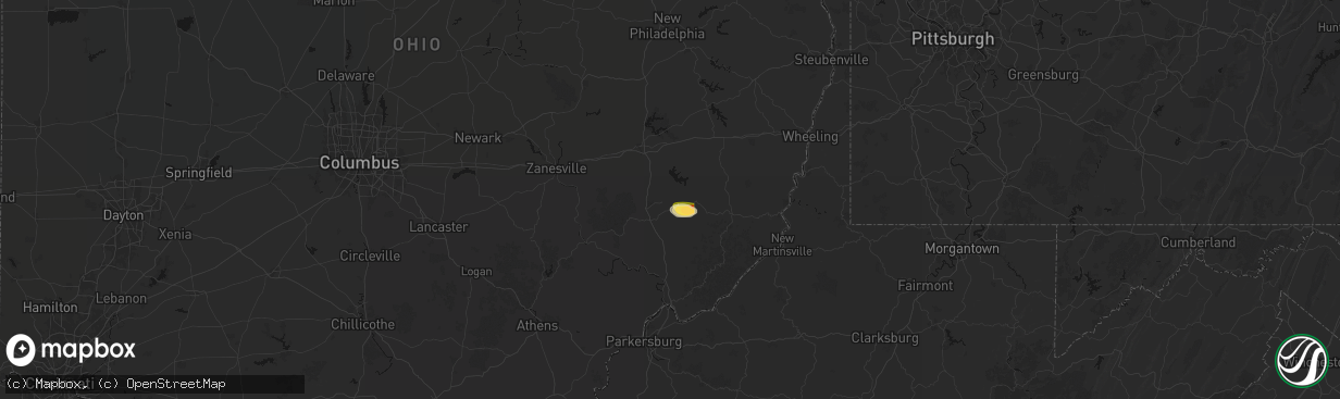 Hail map in Sarahsville, OH on April 1, 2026