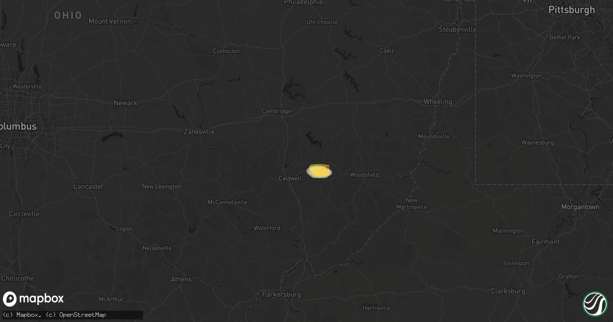 Hail map in Sarahsville, OH on April 1, 2026