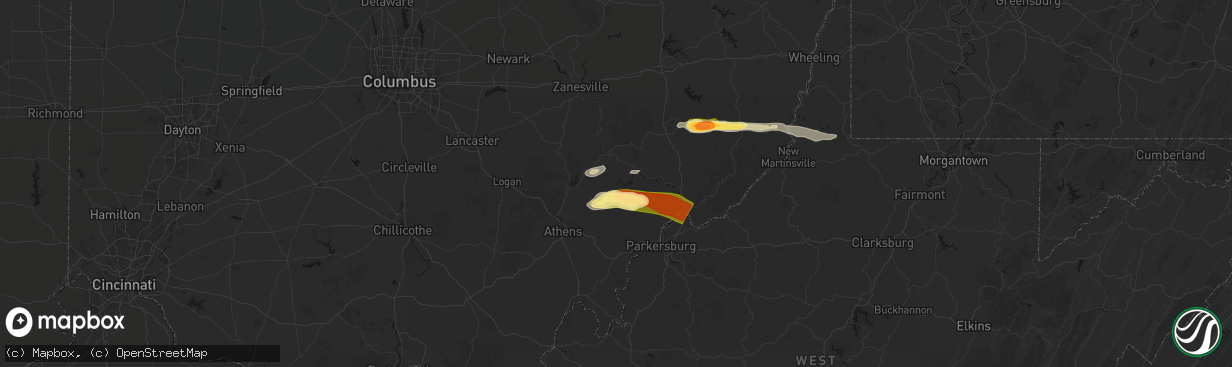 Hail map in Stockport, OH on April 1, 2026