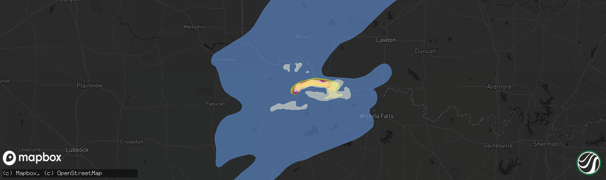 Hail map in Vernon, TX on April 1, 2026