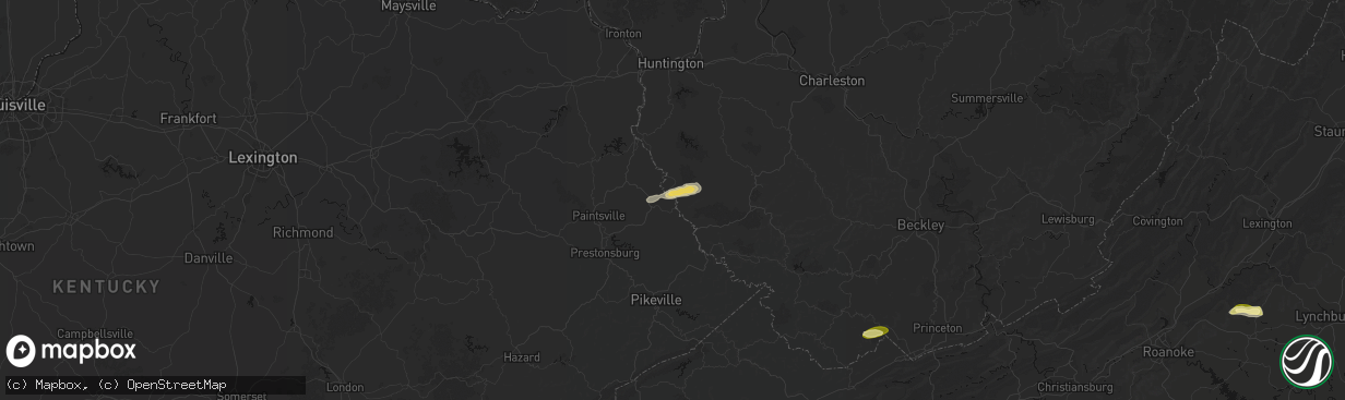 Hail map in Warfield, KY on April 1, 2026