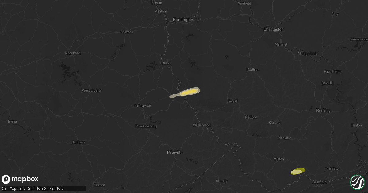 Hail map in Warfield, KY on April 1, 2026