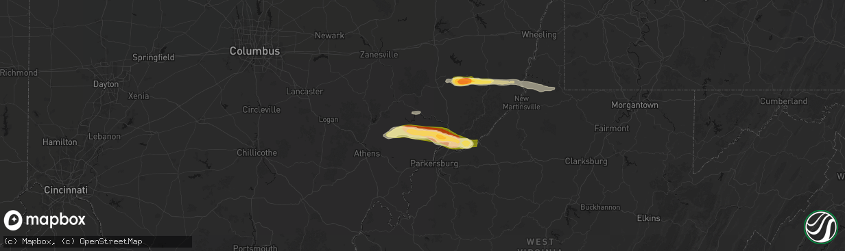 Hail map in Waterford, OH on April 1, 2026