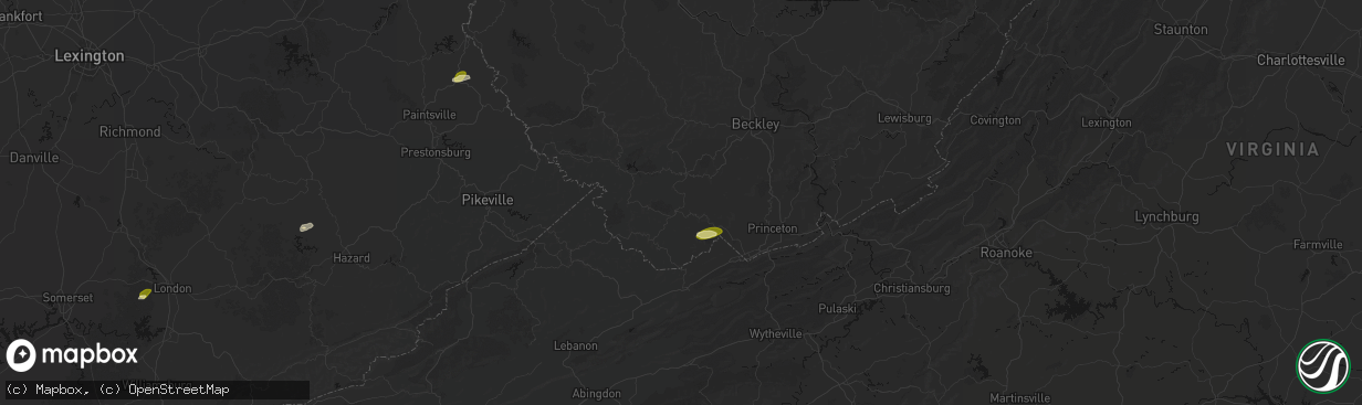 Hail map in Welch, WV on April 1, 2026