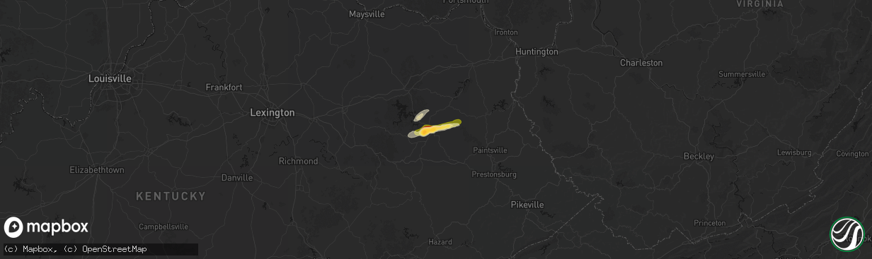 Hail map in West Liberty, KY on April 1, 2026