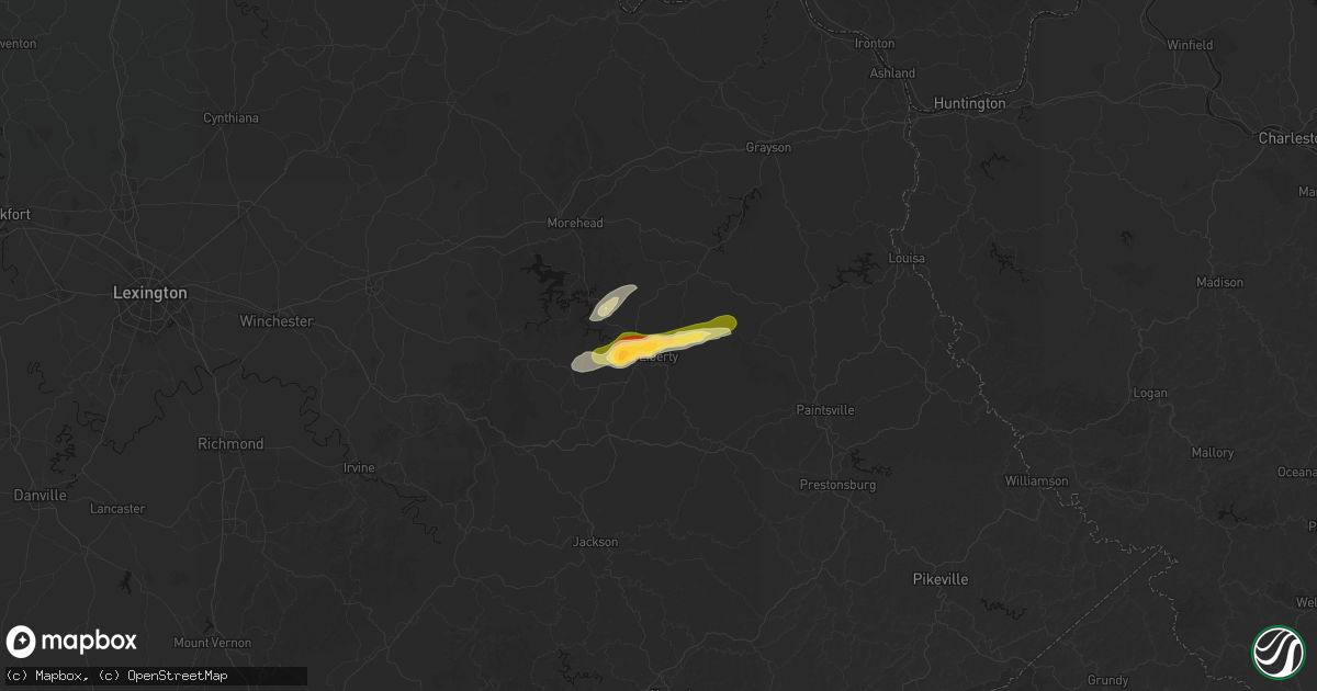 Hail map in West Liberty, KY on April 1, 2026
