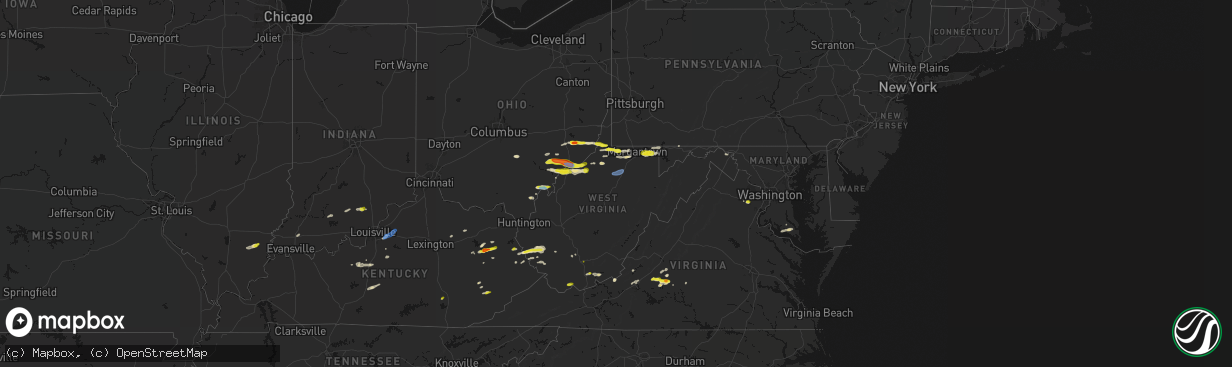 Hail map in West Virginia on April 1, 2026