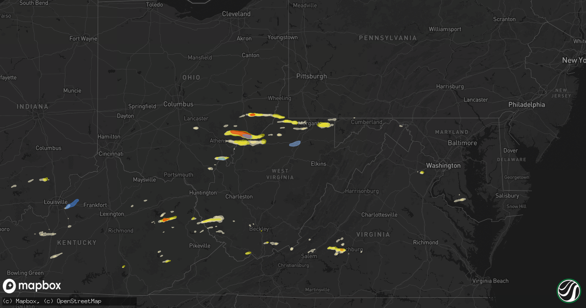 Hail map in West Virginia on April 1, 2026