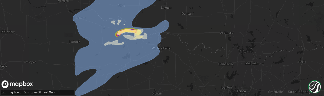 Hail map in Wichita Falls, TX on April 1, 2026