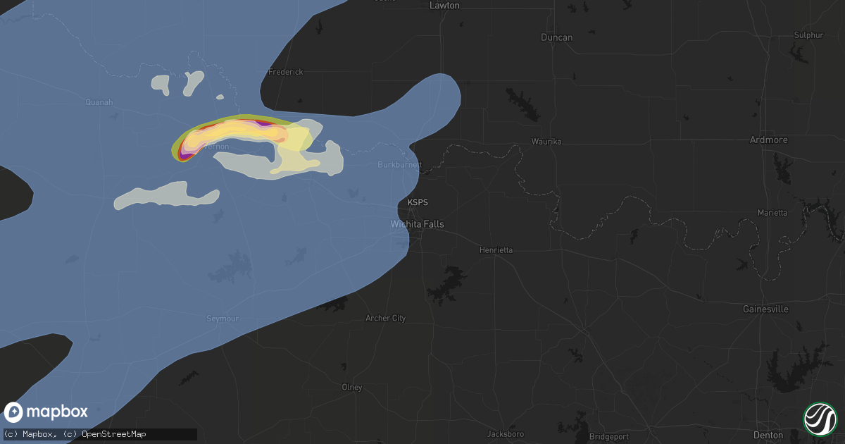 Hail map in Wichita Falls, TX on April 1, 2026