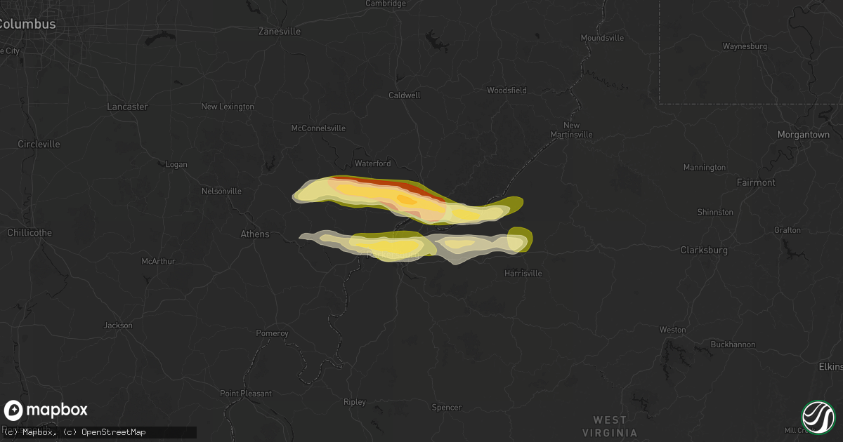 Hail map in Williamstown, WV on April 1, 2026