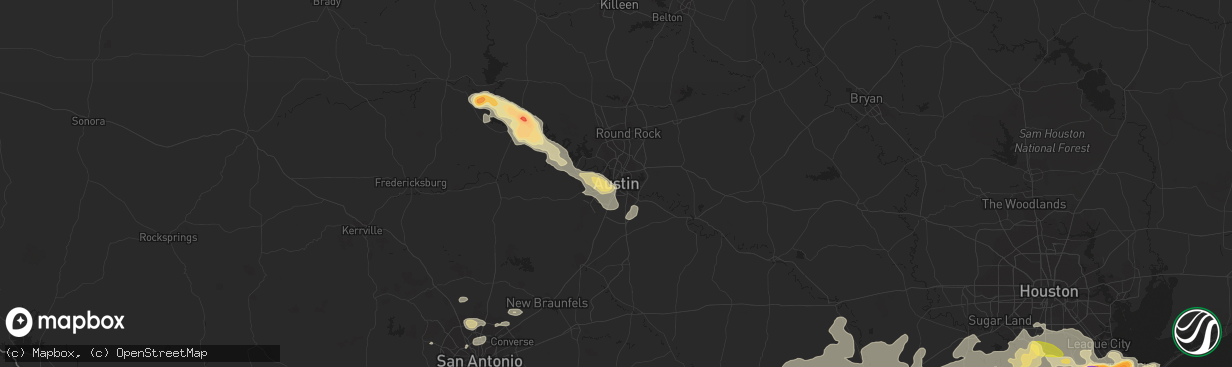 Hail map in Austin, TX on April 2, 2013