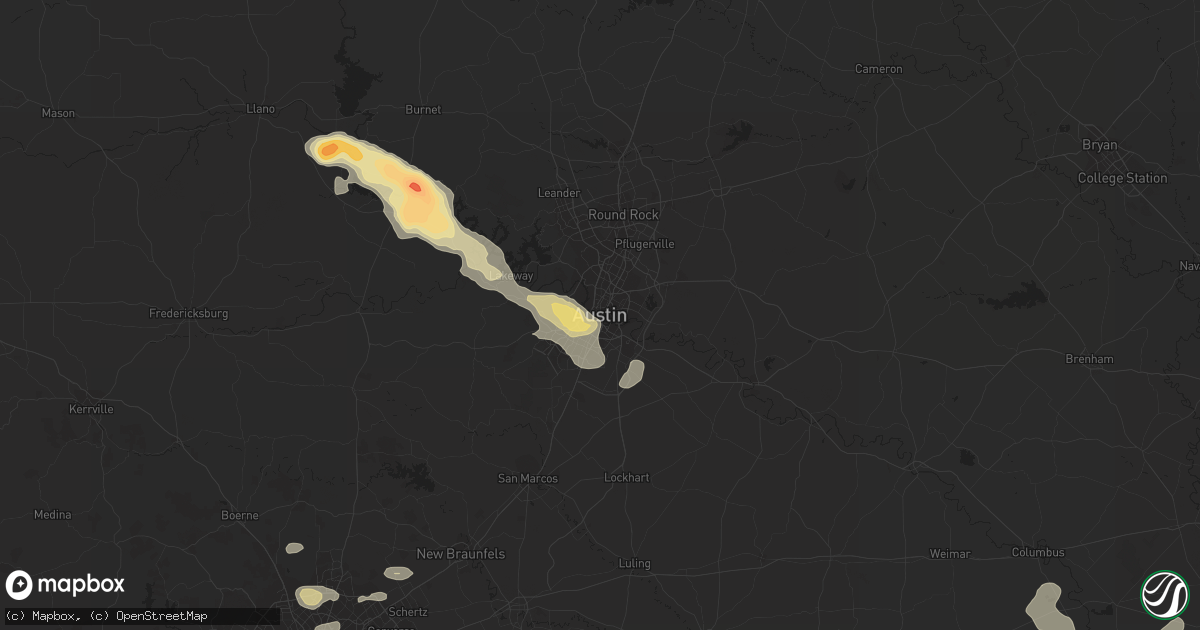 Hail map in Austin, TX on April 2, 2013