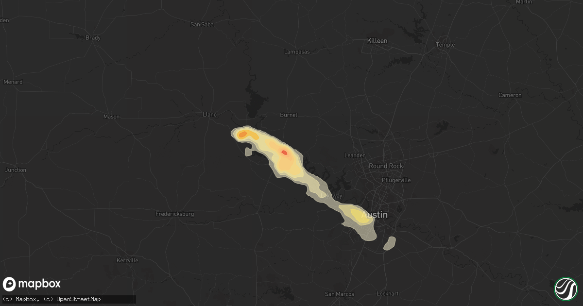 Hail map in Marble Falls, TX on April 2, 2013