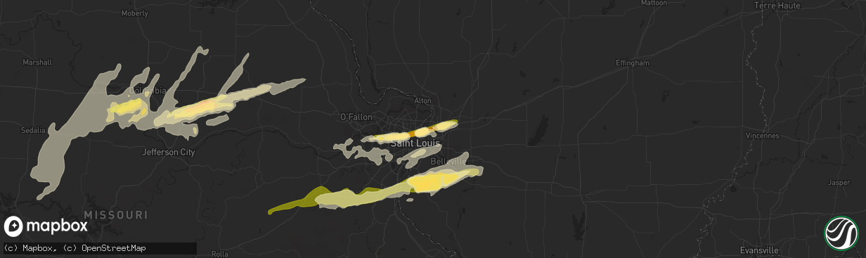 Hail map in Granite City, IL on April 2, 2014