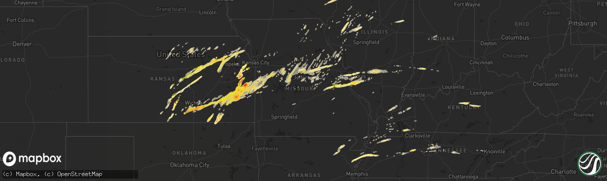 Hail map in Missouri on April 2, 2014