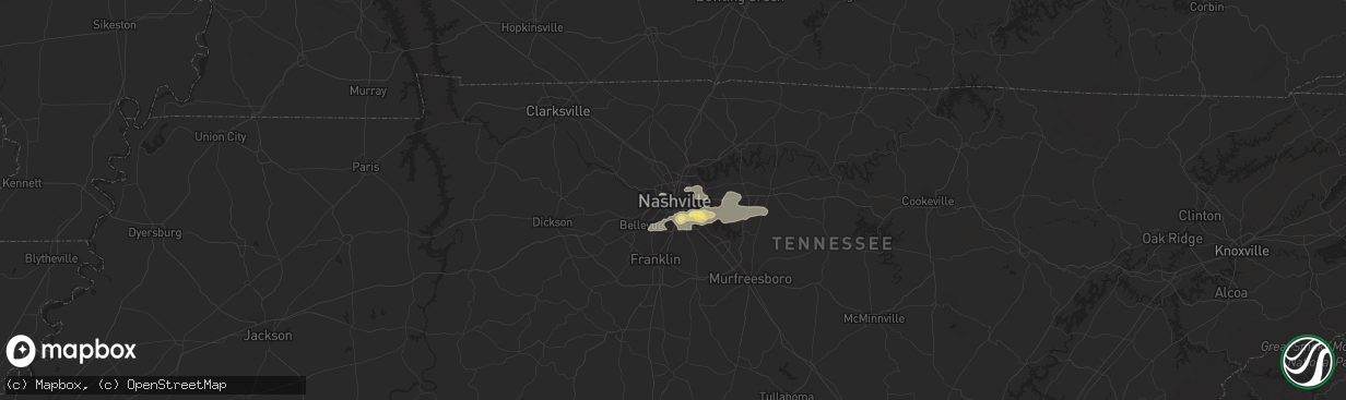 Hail map in Nashville, TN on April 2, 2014