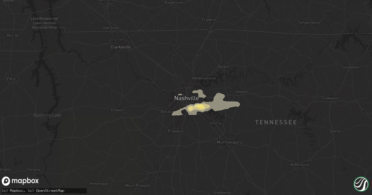 Hail map in Nashville, TN on April 2, 2014