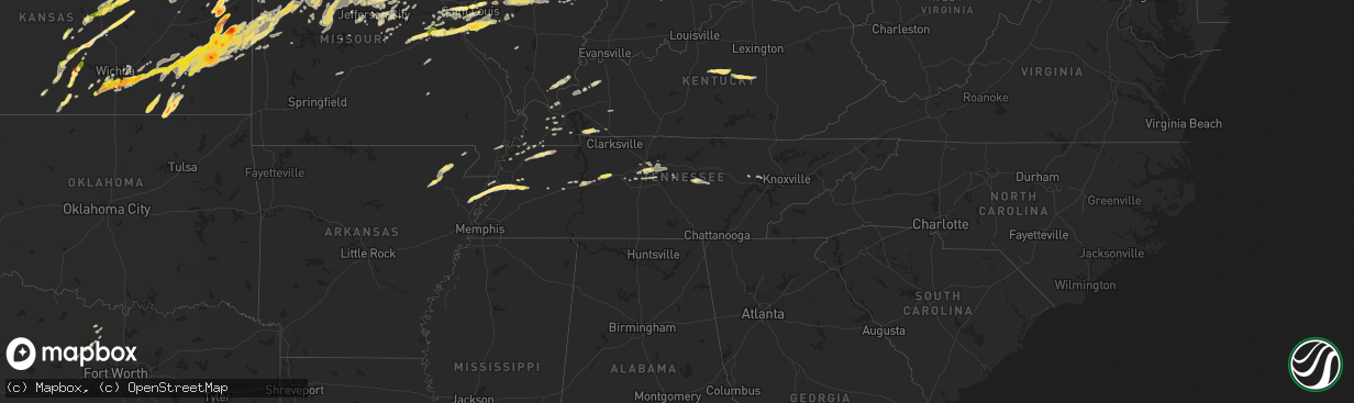 Hail map in Tennessee on April 2, 2014